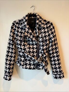 Express Black & White Houndstooth Moto Jacket